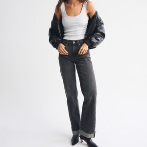 Abercrombie & Fitch Black Women's 90s relaxed Cuff hem Jeans